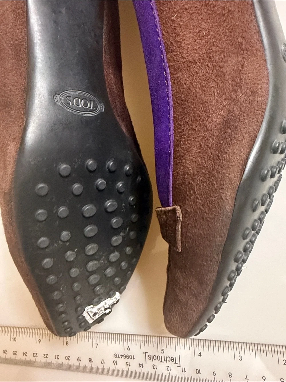Tod's Brown Suede Heels with Purple Trim